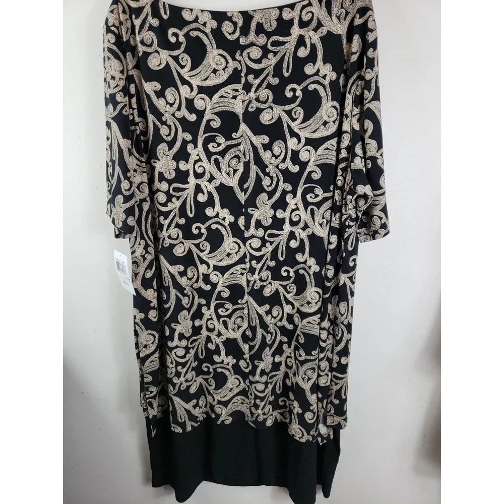 Connected Apparel Women's 24W dress Camel black layered look knee length NEW